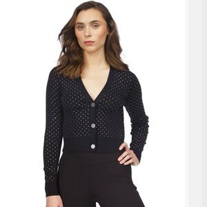 Michael Kors NWOT Black Rhinestone V Neck Cardigan Sweater size Large
